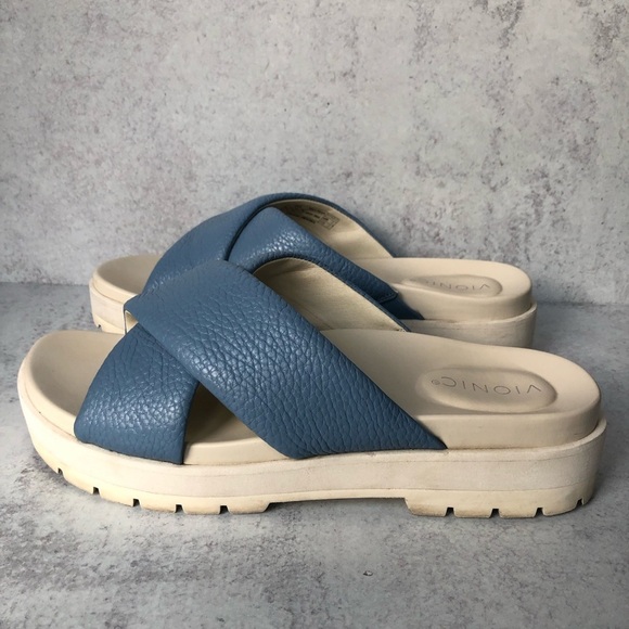 Vionic Women's Vesta Leather Flatform Lug Sandal Blue Size 11 - Picture 3 of 10